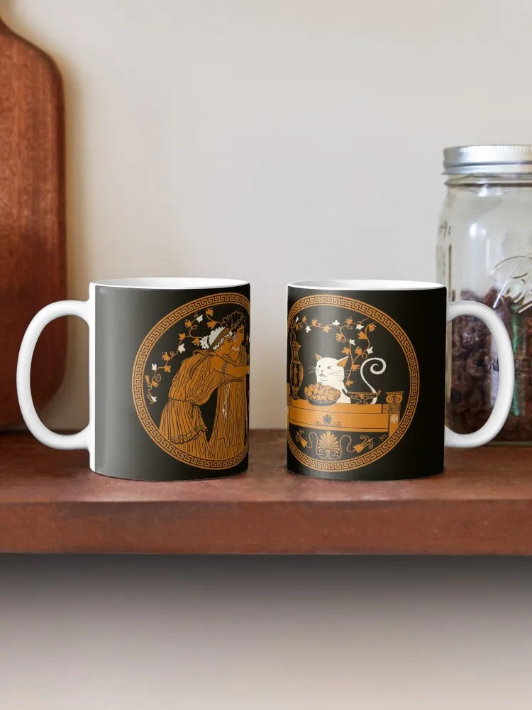 Ancient Greek Cat Meme Coffee Mug | Kawaii 11oz Christmas Cup with Panda Bear and Mocha Cat Design