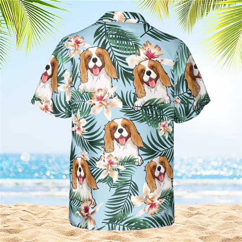 Hot Summer Hawaiian Shirt: Cool Floral Dog & Cat Pattern Short Sleeve Tops for Men, Women, and Children - Luxinsly