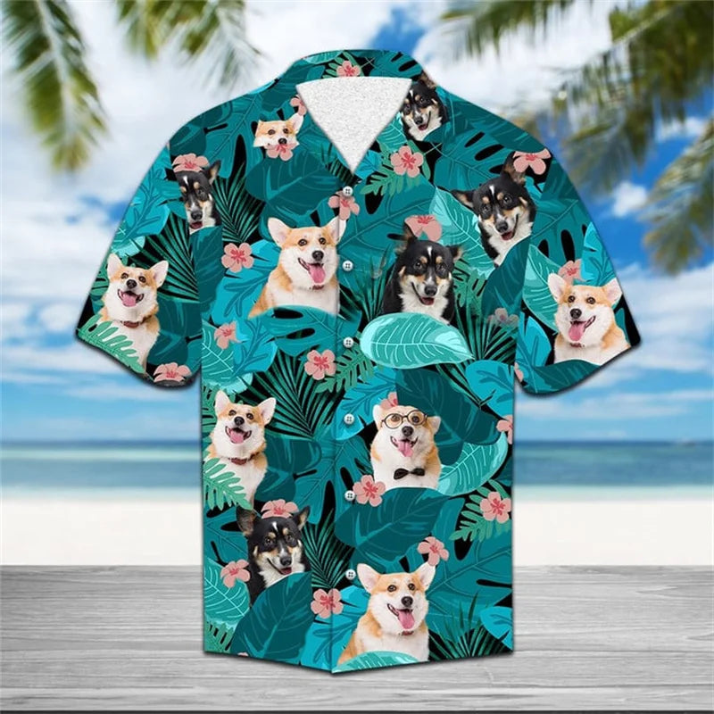 Hot Summer Hawaiian Shirt: Cool Floral Dog & Cat Pattern Short Sleeve Tops for Men, Women, and Children - Luxinsly