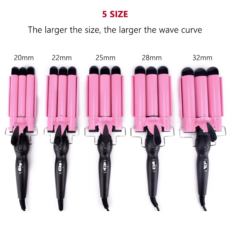 Professional Triple Barrel Ceramic Hair Waver & Curler Styling Tool