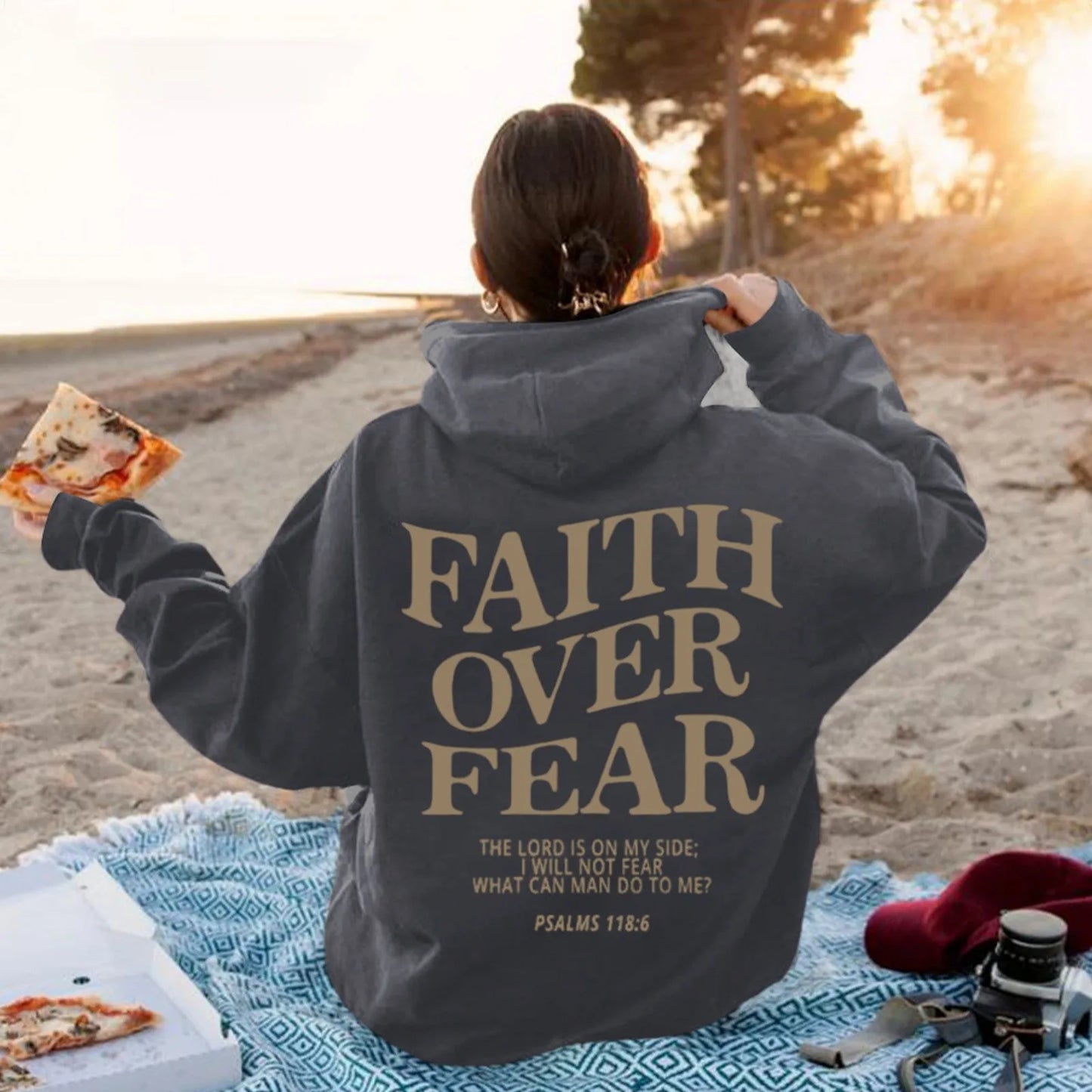 Faith Over Fear Oversized Women's Hoodie Sweatshirt: Trendy Graphic Hooded Sweatshirts for Autumn Casual Wear - Luxinsly