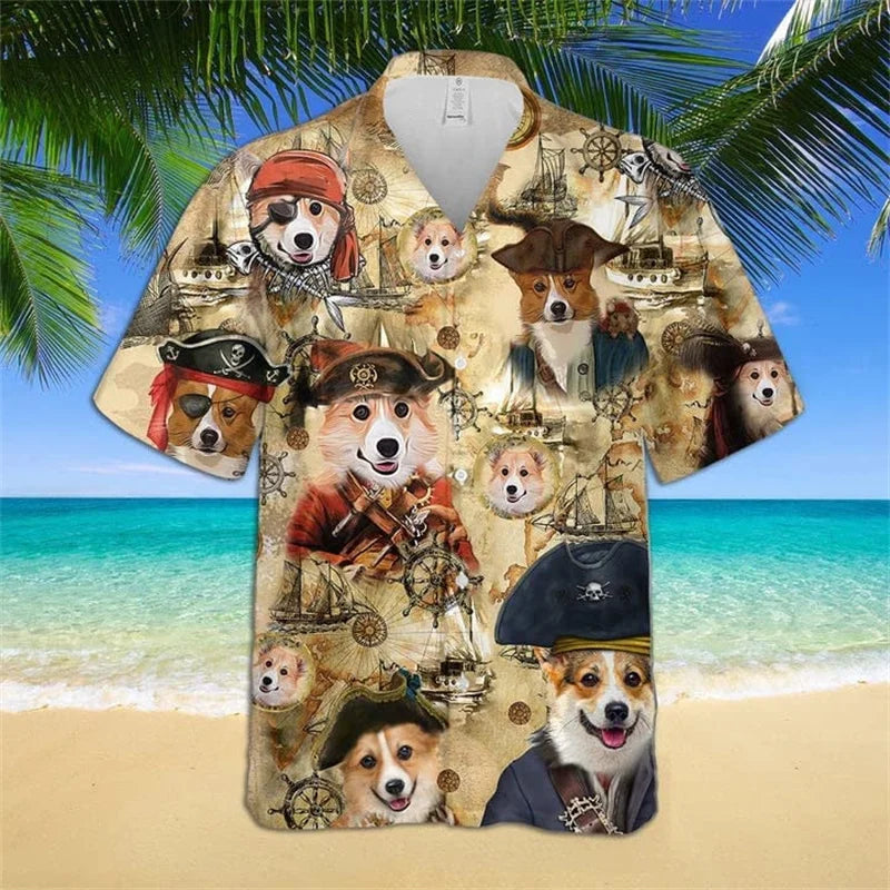 Hot Summer Hawaiian Shirt: Cool Floral Dog & Cat Pattern Short Sleeve Tops for Men, Women, and Children - Luxinsly