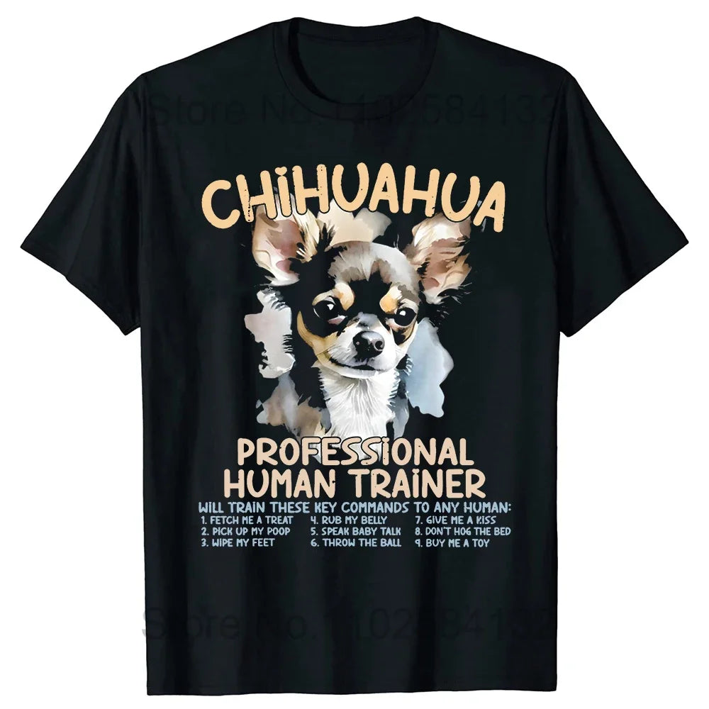 Chihuahua Trainer Funny Dog Tee: Professional Pets Round Neck Casual Fashion T-Shirt