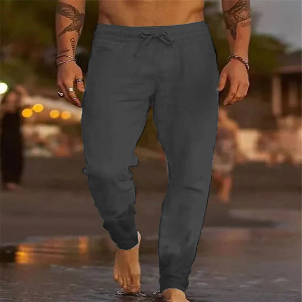 Men's Cotton Linen Beach Joggers – Casual Streetwear Loose Fit