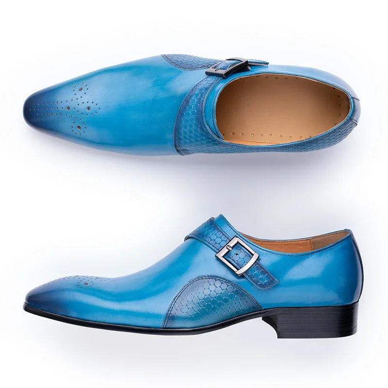 Elegant Men's Blue & Black Loafers | Breathable Handmade Leather Dress Shoes