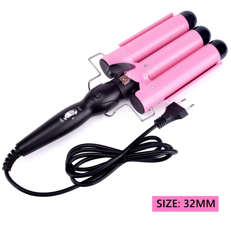 Professional Triple Barrel Ceramic Hair Waver & Curler Styling Tool