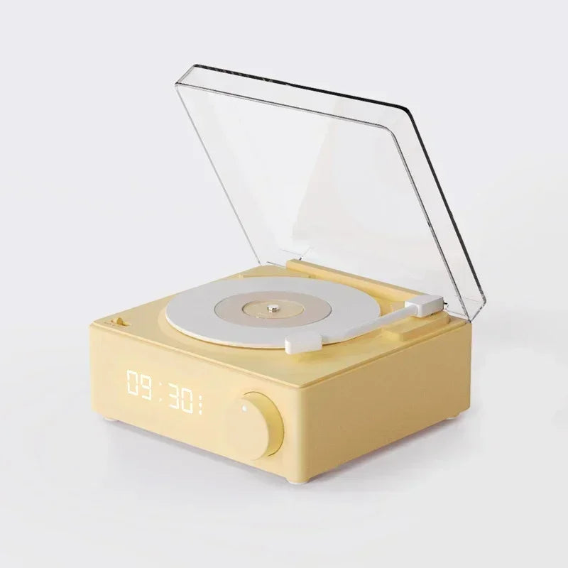 Vinyl Turntable Bluetooth Speaker: Compact Wireless Sound System with High-Quality Audio, Subwoofer, and Alarm Clock - Luxinsly