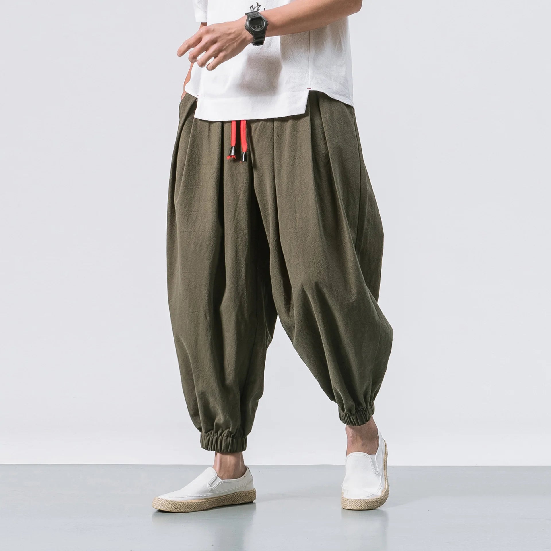 FGKKS Oversize Men's Loose Harem Pants: High-Quality Autumn Chinese Linen Sweatpants - Casual Brand Trousers for Men
