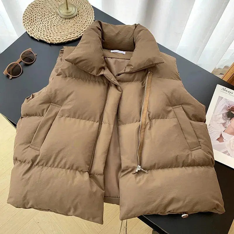 Stand Collar Sleeveless Winter Women Vests Jacket - Luxinsly