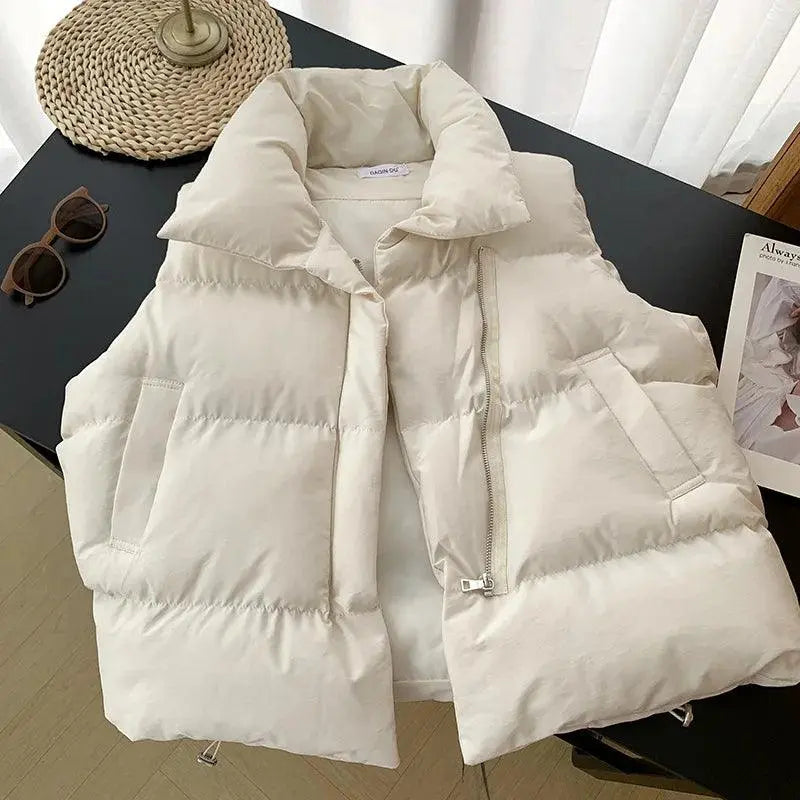 Stand Collar Sleeveless Winter Women Vests Jacket - Luxinsly