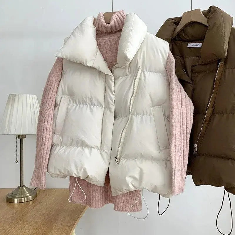 Stand Collar Sleeveless Winter Women Vests Jacket - Luxinsly