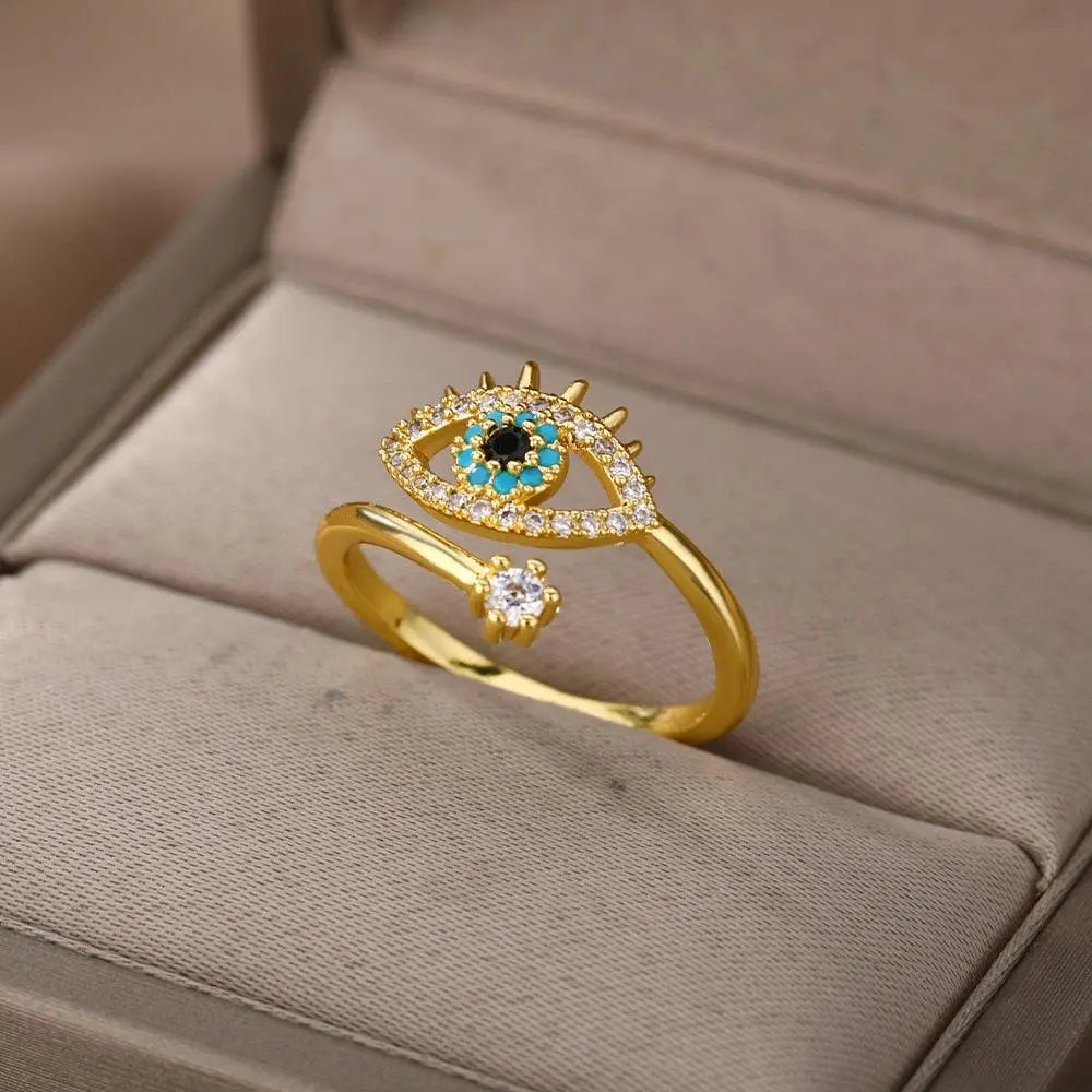 Turkish Blue Evil Eye Rings - Luxinsly