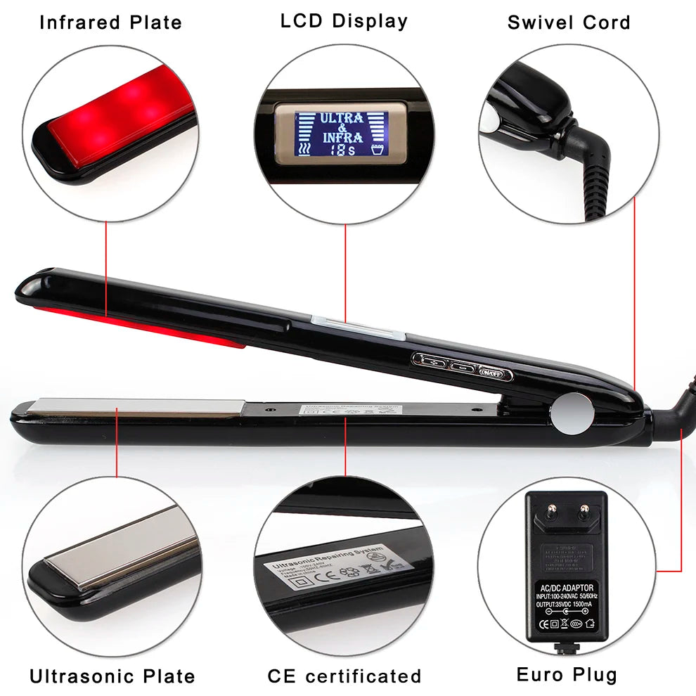 Ultrasonic Infrared Hair Flat Iron: Keratin Treatment for Frizzy Hair