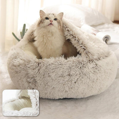 Round Plush Calming Cat Cave - Luxinsly