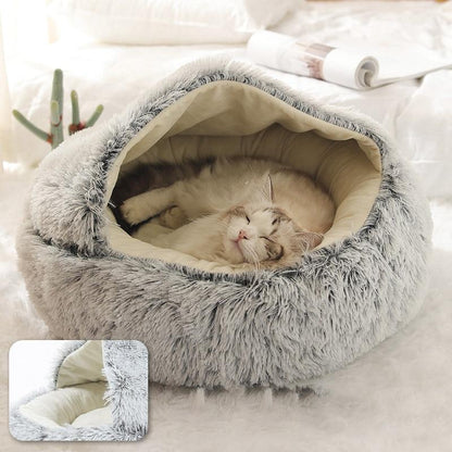 Round Plush Calming Cat Cave - Luxinsly