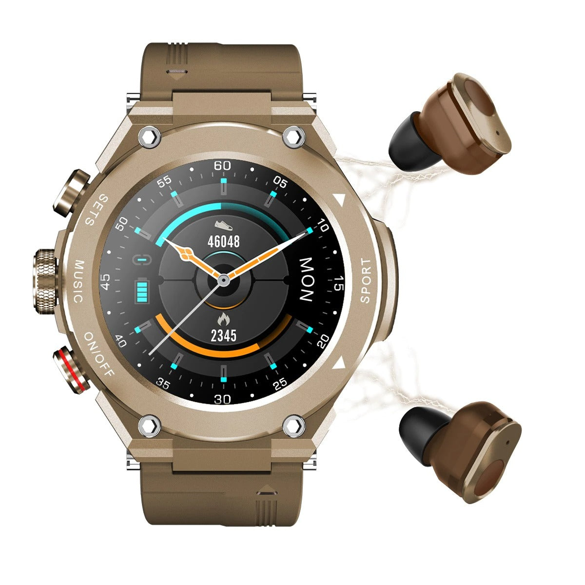 Smartwatch with Integrated Wireless Earphones (Compatible with iPhone & Android)