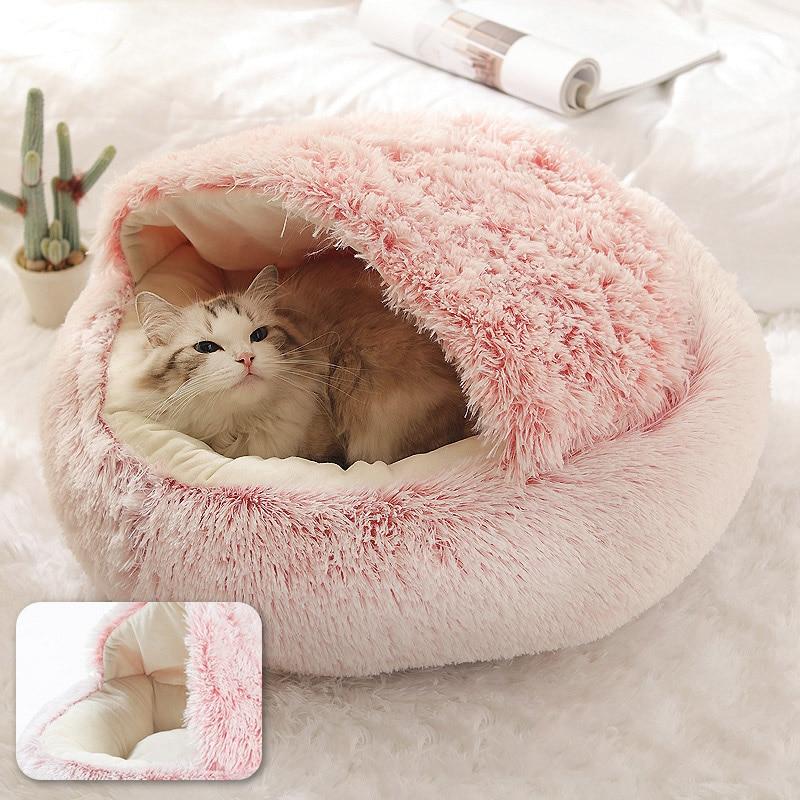 Round Plush Calming Cat Cave - Luxinsly