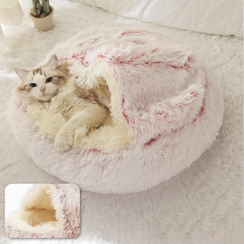 Round Plush Calming Cat Cave