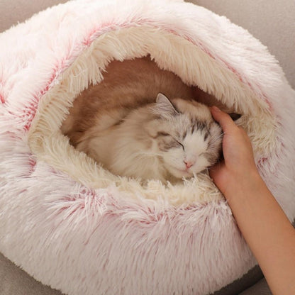 Round Plush Calming Cat Cave - Luxinsly