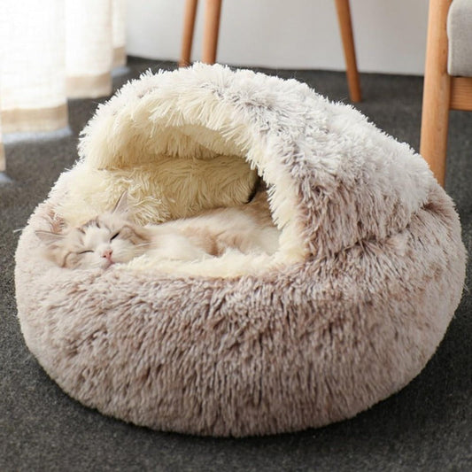 Round Plush Calming Cat Cave - Luxinsly