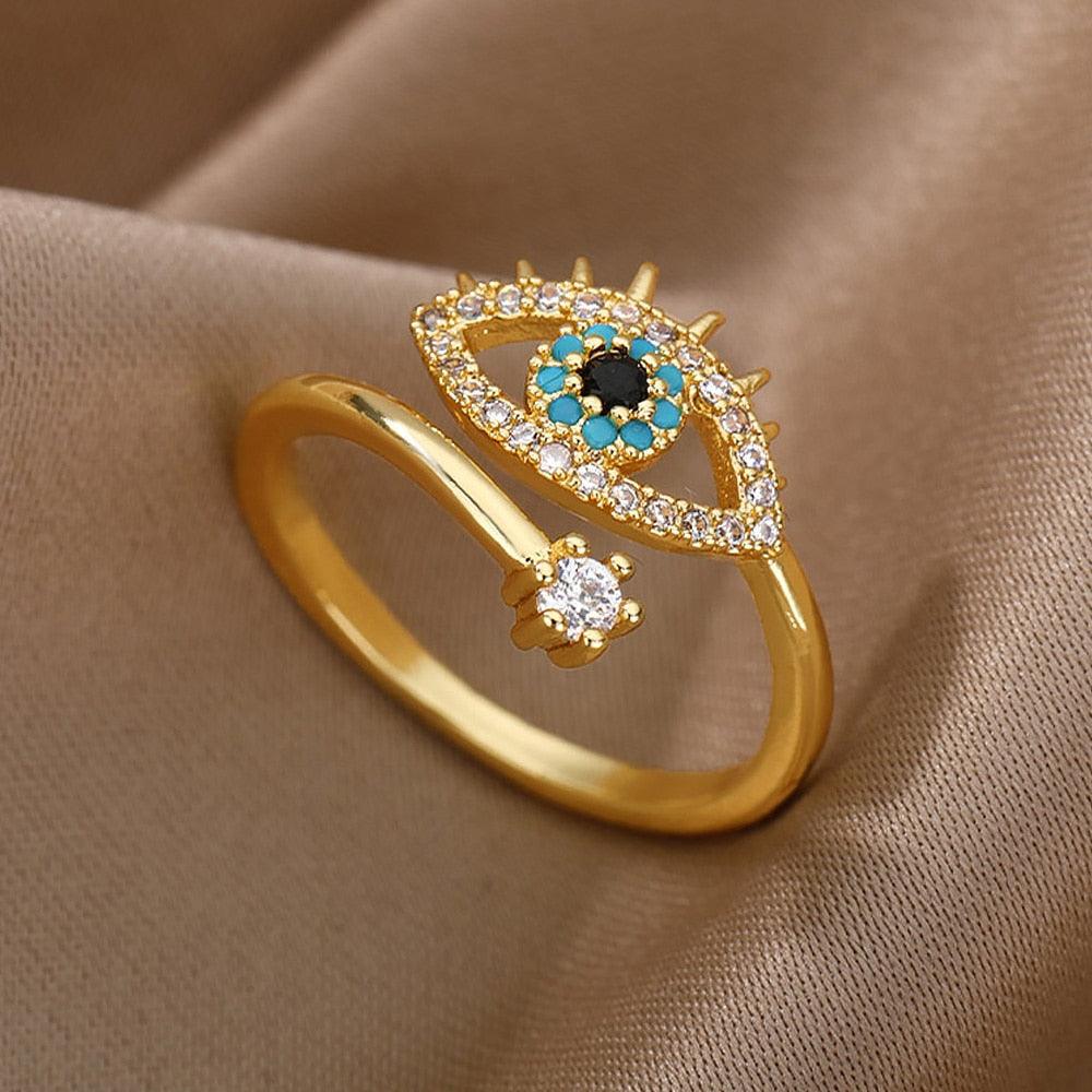 Turkish Blue Evil Eye Rings - Luxinsly